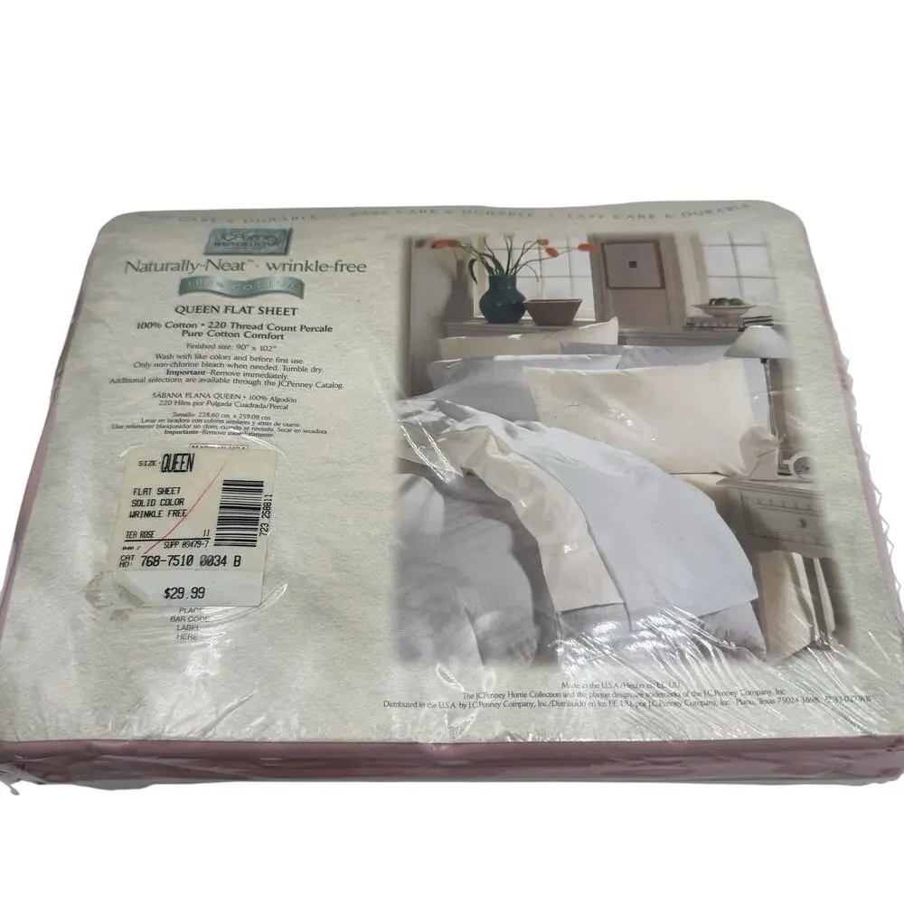 Vtg JCPenney Home Collection Queen Flat Sheet 220 Thread Ct Tea Rose‎ NEW USA